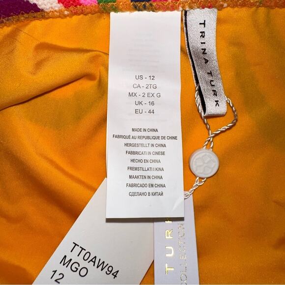 NWT Trina Turk Rainbow Swirl Tie Hipster Bikini Bottom in Mango Orange US12 - Picture 5 of 6